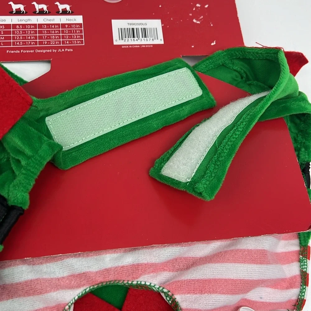 Friends Forever Dog Apparel Elf Christmas Costume with‎ Hat Hook and Loop size L